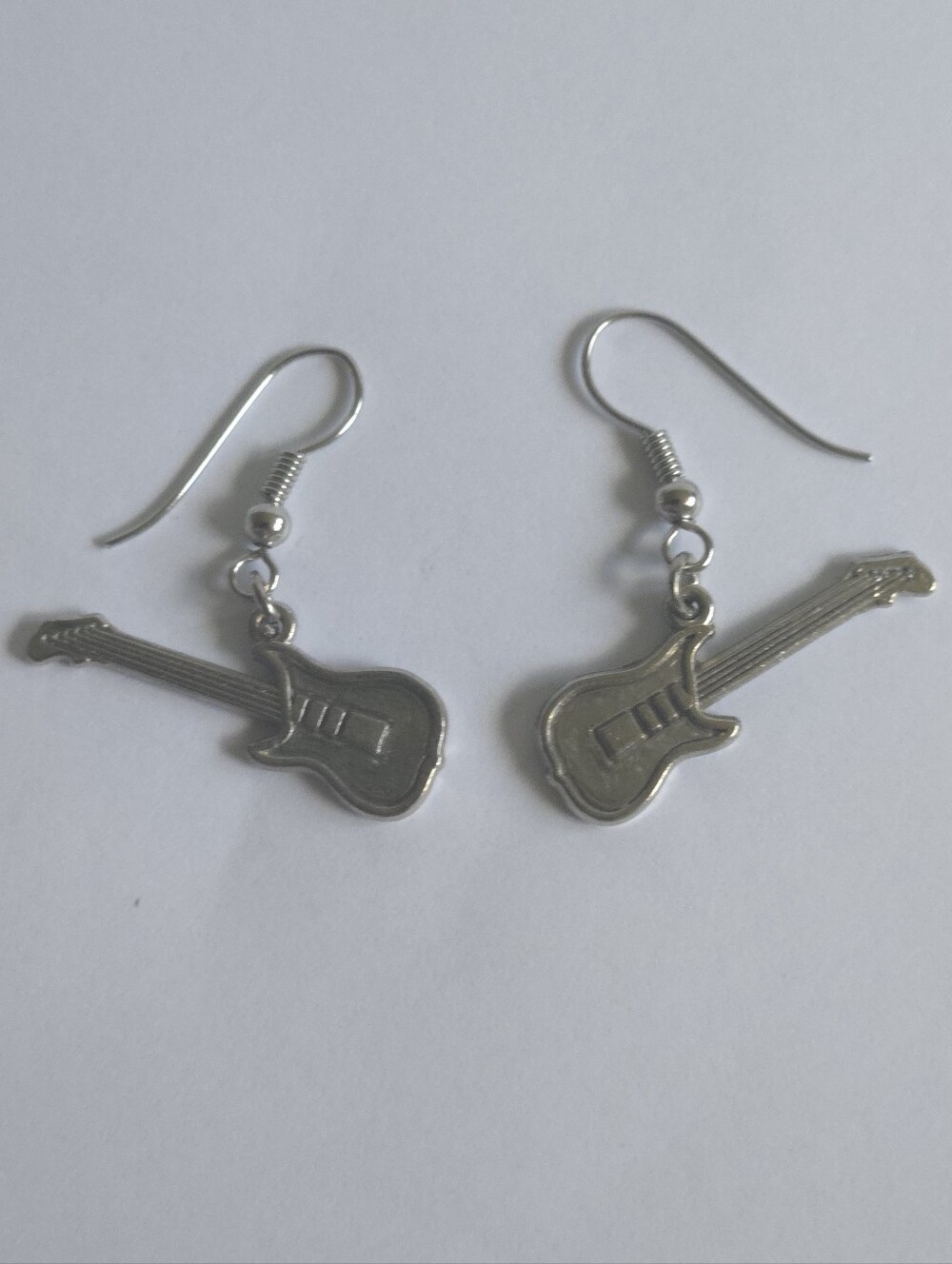 Silver-Tone Electric Guitar Charm Dangle Drop Earrings Rock & Roll Jewelry